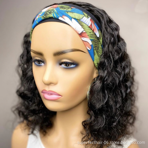 Wholesale Fashion Short 8inch-14inch  Headband Wig Water Wave Bob Wig Human Hair Headband Wigs For Black Women